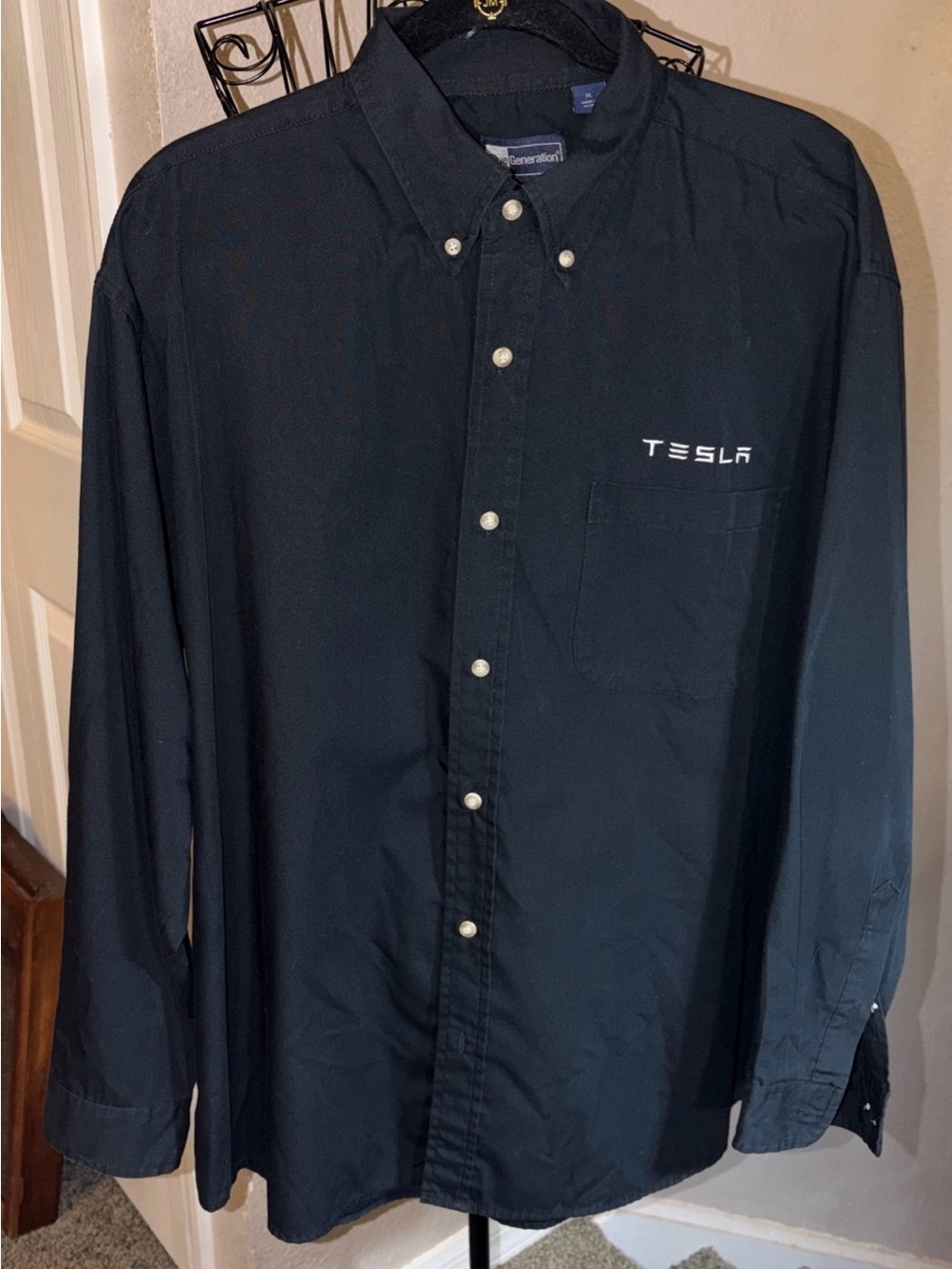 Tesla Embroidered Button Up Dress Shirt - Black - XLarge